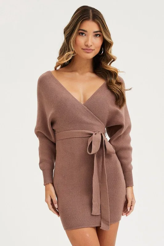 Brown Wrap Dress Bodycon Knit sold by Ally Fashion