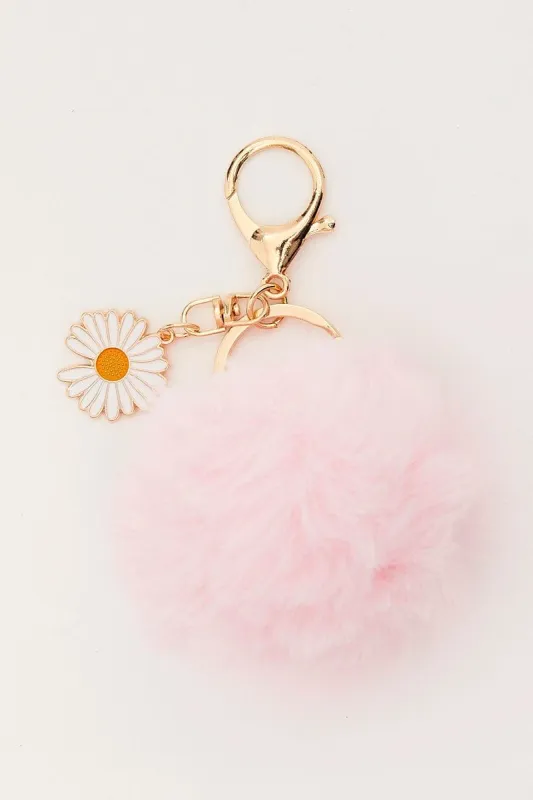 Pink Pom Pom And Daisy Charm Keyring sold by Ally Fashion