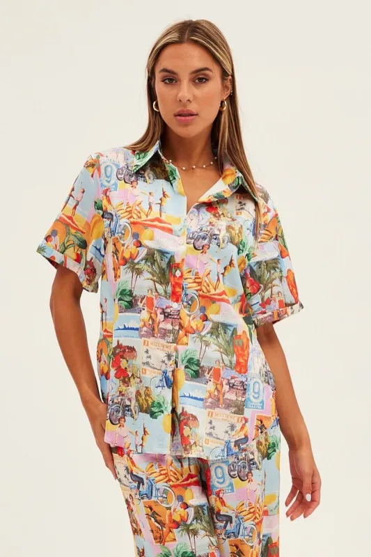Orange Print Shirt Short Sleeve Collared Regular Fit Holiday sold by Ally Fashion