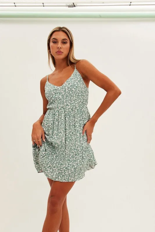 Floral Print Sun Dress Mini V Neck Smock sold by Ally Fashion