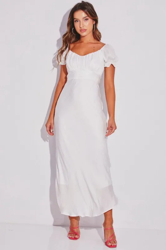 White Midi Dress Sweetheart Neck Satin sold by Ally Fashion