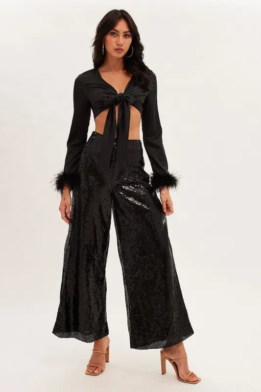 Black Sequin Pant High Waist Wide Leg Party sold by Ally Fashion