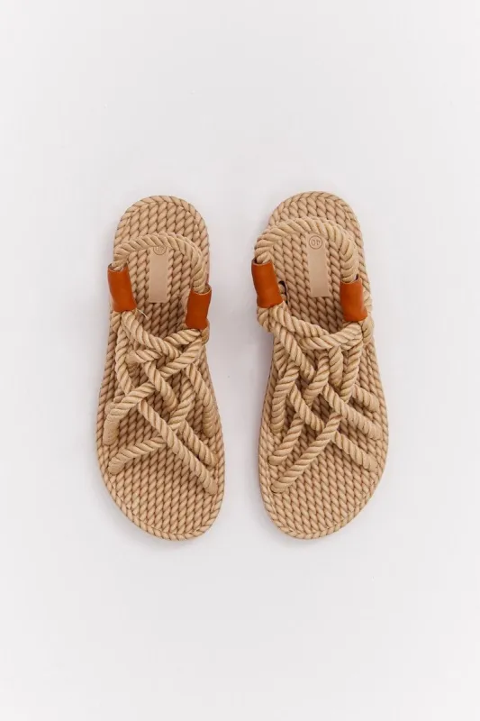 Camel Flat Rope Sandals sold by Ally Fashion