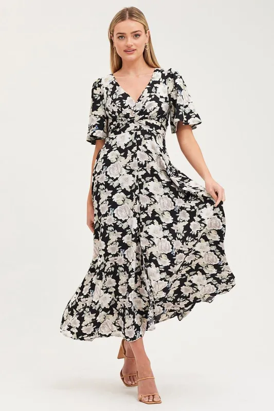 Print Dress Short Sleeve Maxi V Neck Polyester sold by Ally Fashion
