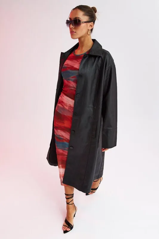 Black Jacket Longline Collar Long Sleeve Faux Leather sold by Ally Fashion