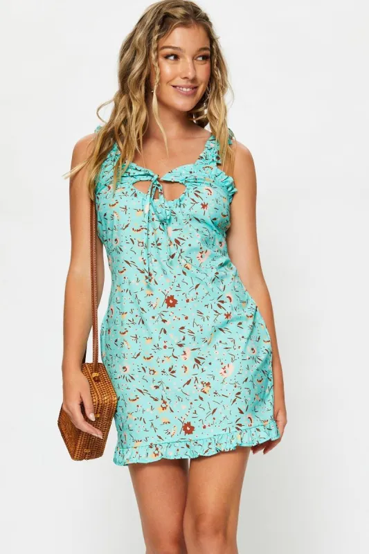 Print Tie Front Mini Dress sold by Ally Fashion