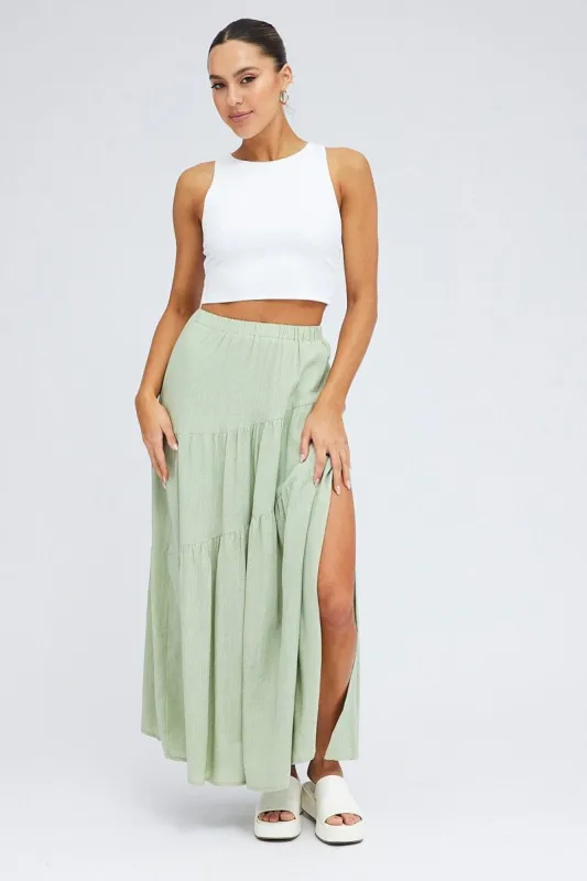 Green Asymmetric Tiered Maxi Skirt sold by Ally Fashion