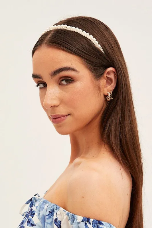 White Faux Pearl Headband sold by Ally Fashion