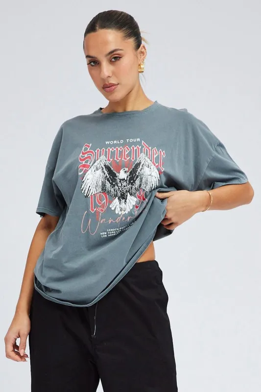 Grey Short Sleeve Crew Neck Tour Graphic Tee sold by Ally Fashion