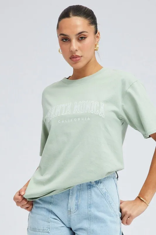 Green T Shirt Short Sleeve Crew Neck Santa Monica sold by Ally Fashion
