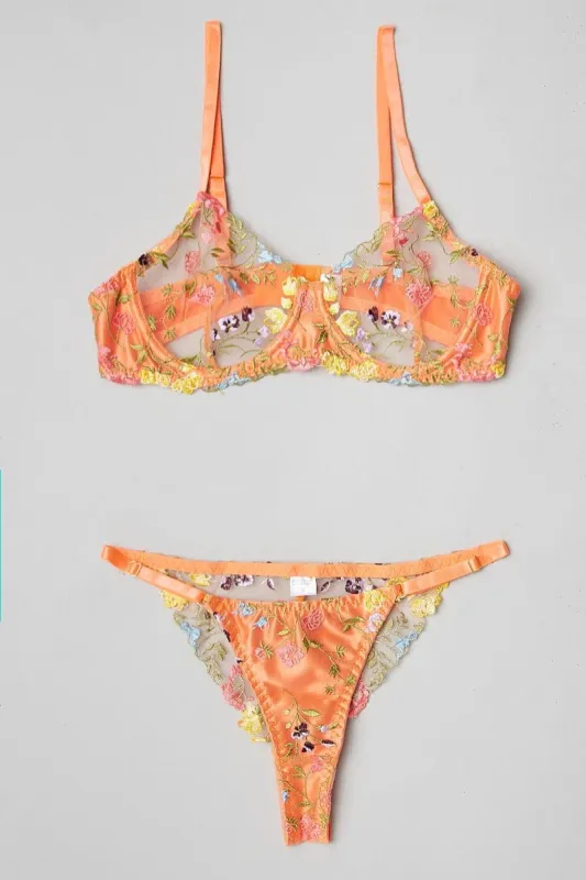 Orange Embroidery Lingerie Set sold by Ally Fashion