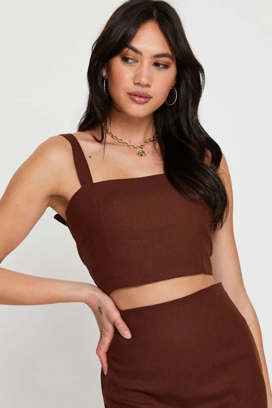 Brown Singlet Top Sleeveless Crop sold by Ally Fashion