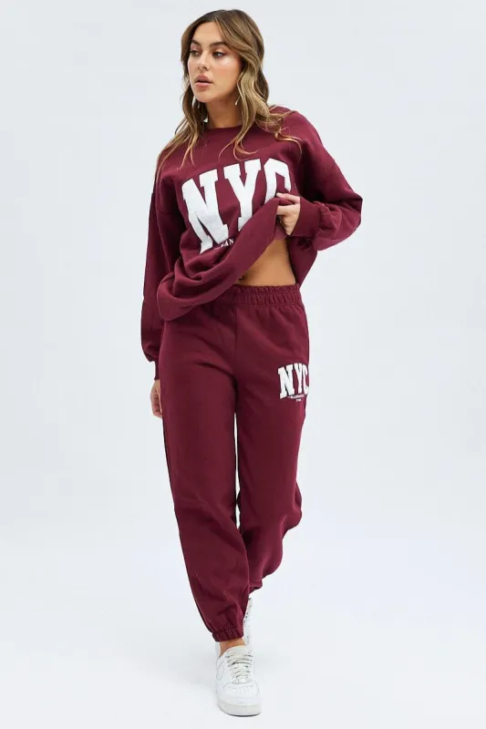 Red Track Pants High Rise Jogger sold by Ally Fashion