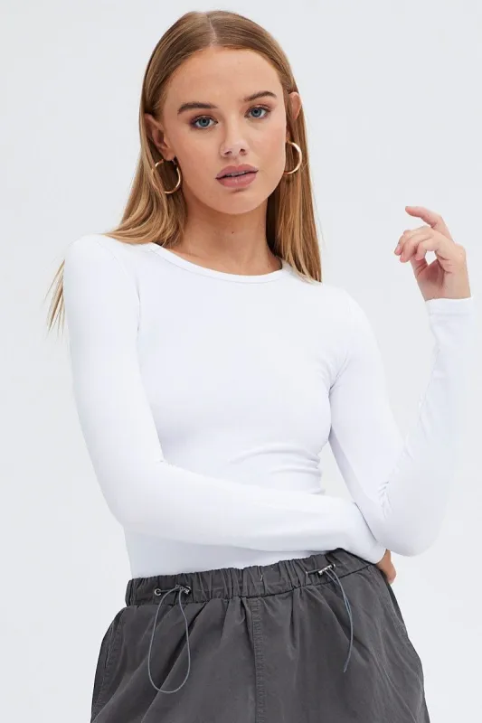 White Fleece Lined Top Long Sleeve Crew Neck sold by Ally Fashion