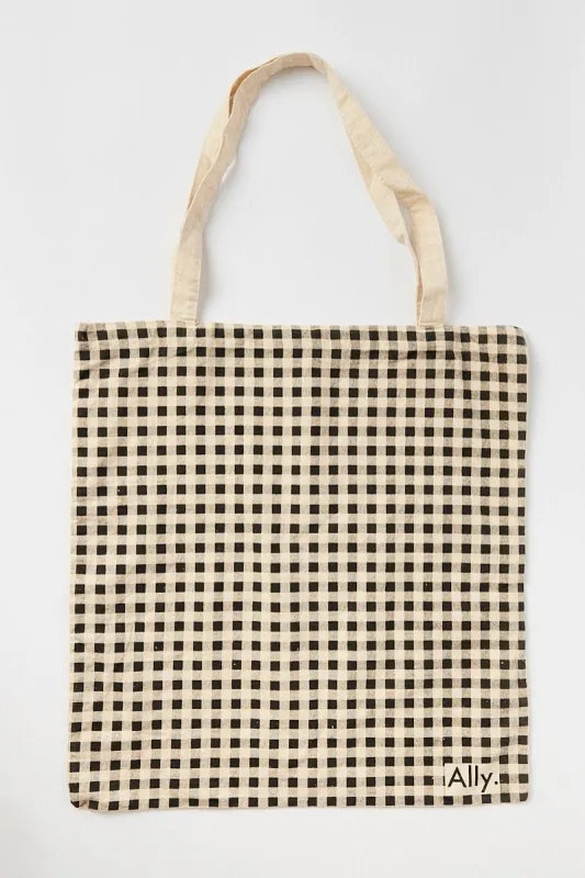 Black Gingham Print Tote Bag sold by Ally Fashion