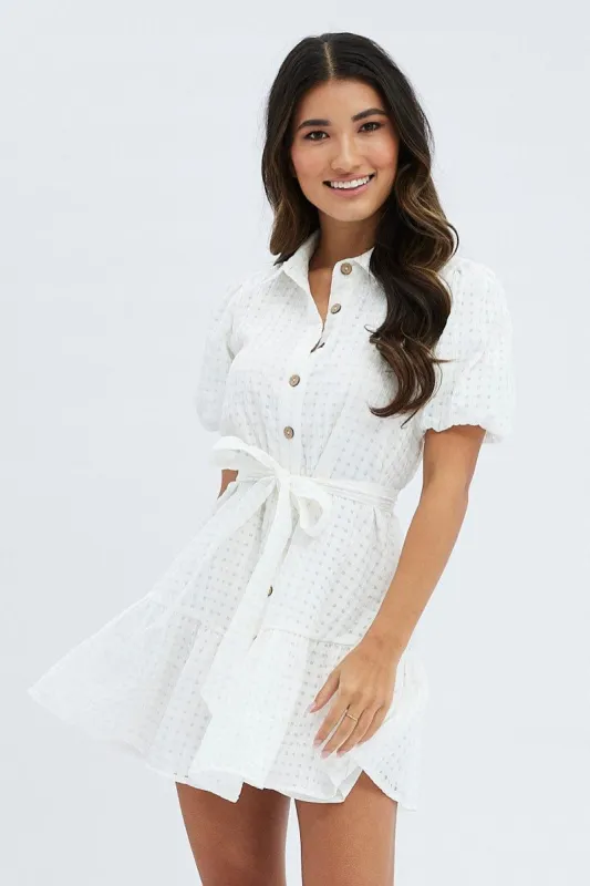 White Shirts Dress Puff Sleeve Mini sold by Ally Fashion