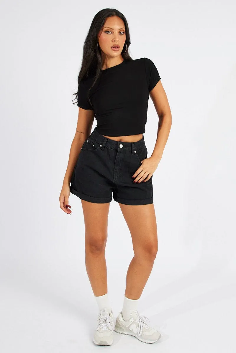 Black T Shirt Short Sleeve Crew Neck sold by Ally Fashion product image thumbnail 2