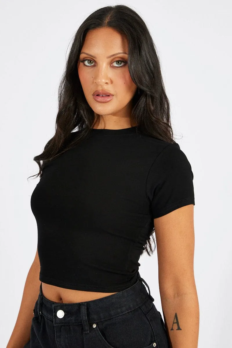 Black T Shirt Short Sleeve Crew Neck sold by Ally Fashion product image thumbnail 3