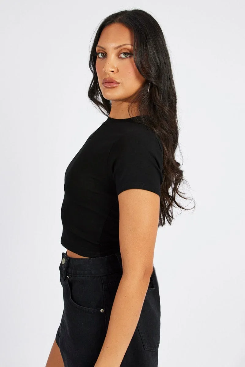 Black T Shirt Short Sleeve Crew Neck sold by Ally Fashion product image thumbnail 4