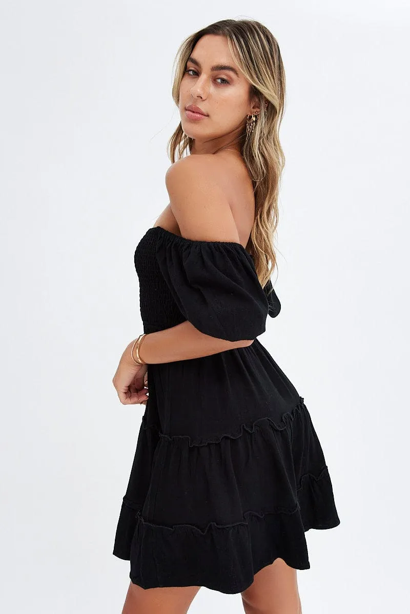 Black Fit And Flare Dress Puff Sleeve Mini sold by Ally Fashion product image thumbnail 4
