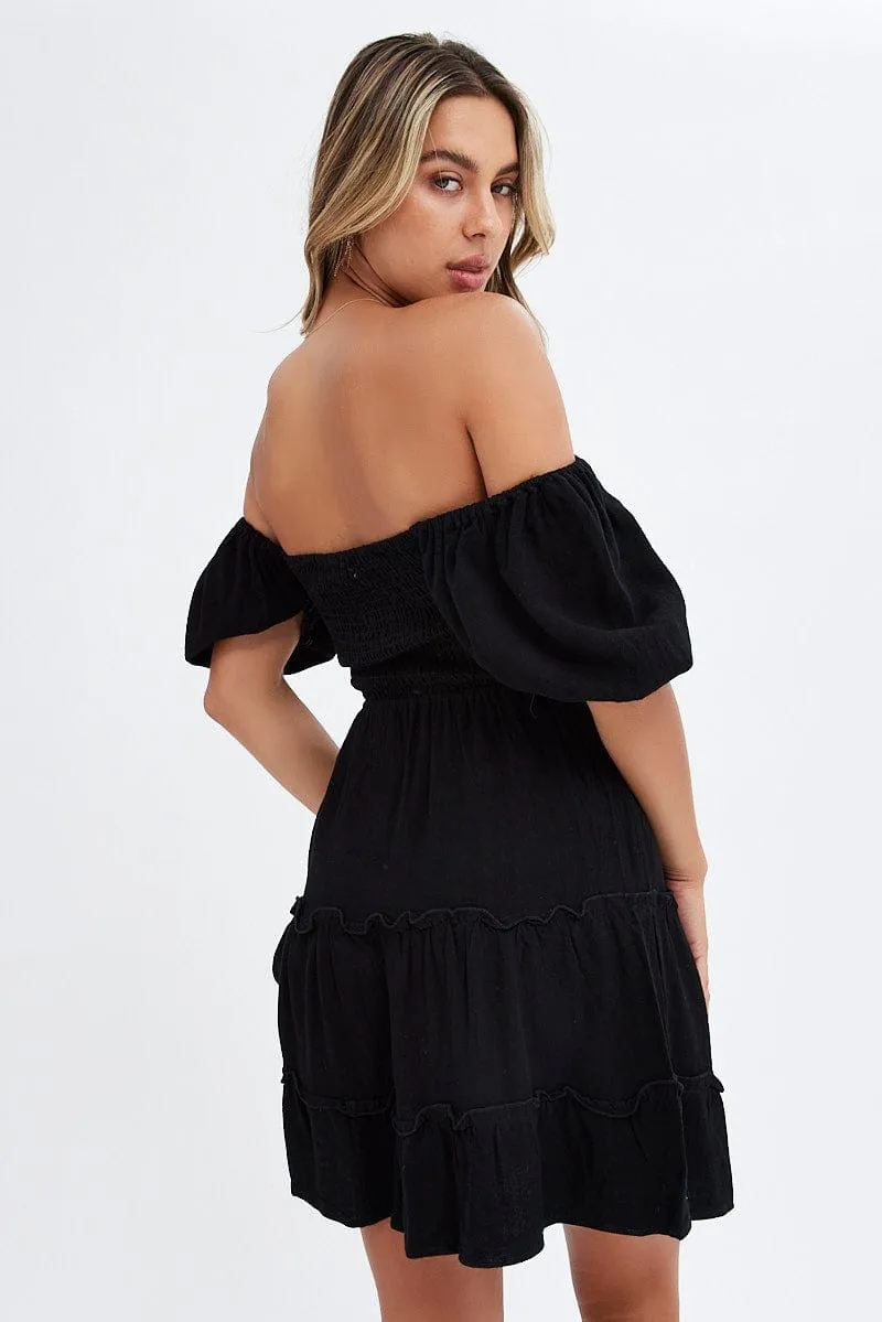 Black Fit And Flare Dress Puff Sleeve Mini sold by Ally Fashion product image thumbnail 5