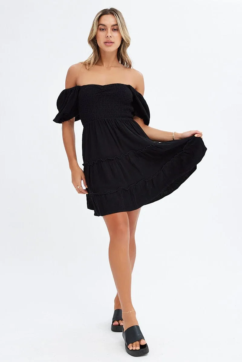 Black Fit And Flare Dress Puff Sleeve Mini sold by Ally Fashion product image thumbnail 2