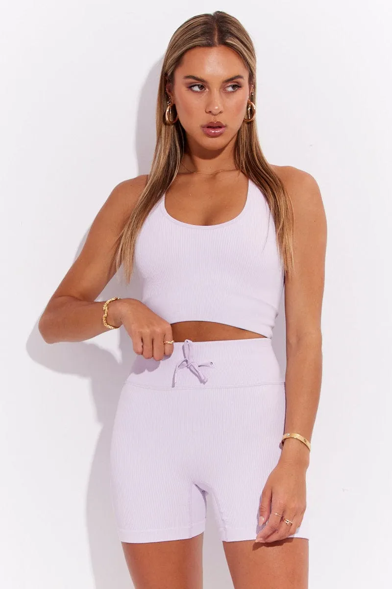 Purple Seamless Halter Top And Bike Shorts Activewear Set sold by Ally Fashion product image thumbnail 3