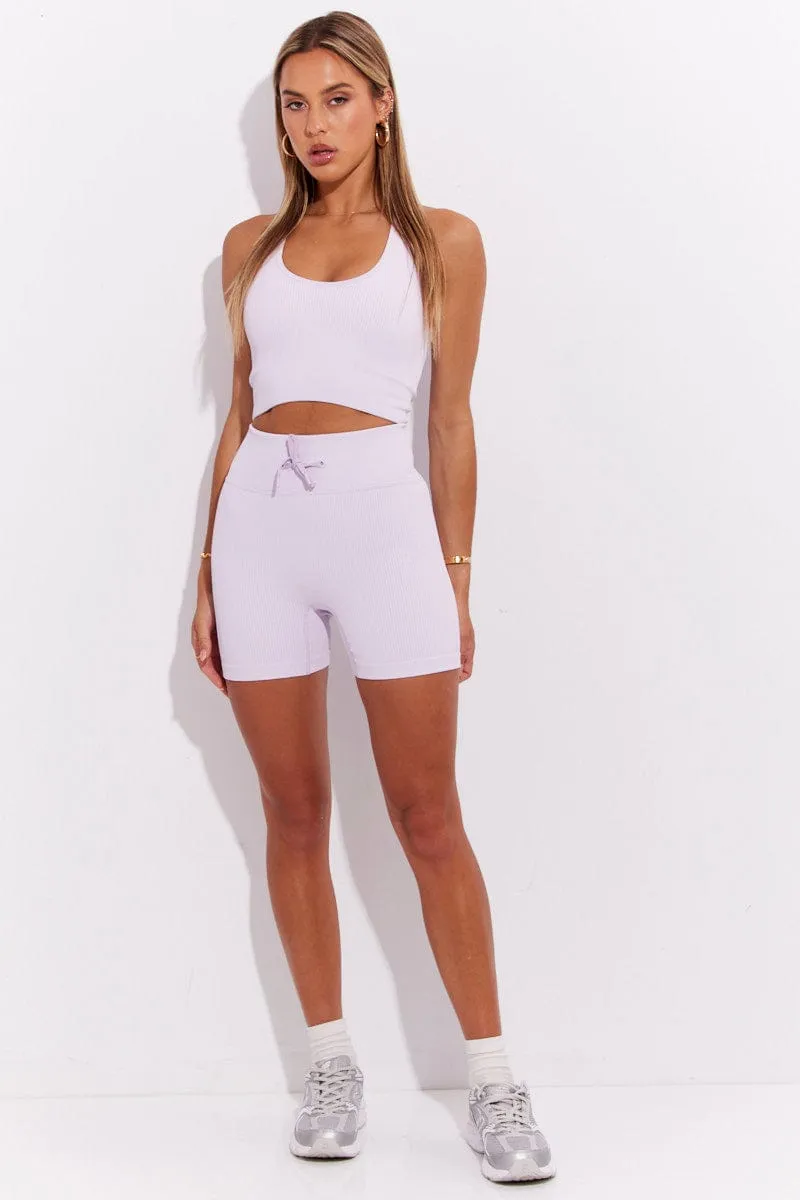 Purple Seamless Halter Top And Bike Shorts Activewear Set sold by Ally Fashion product image thumbnail 2
