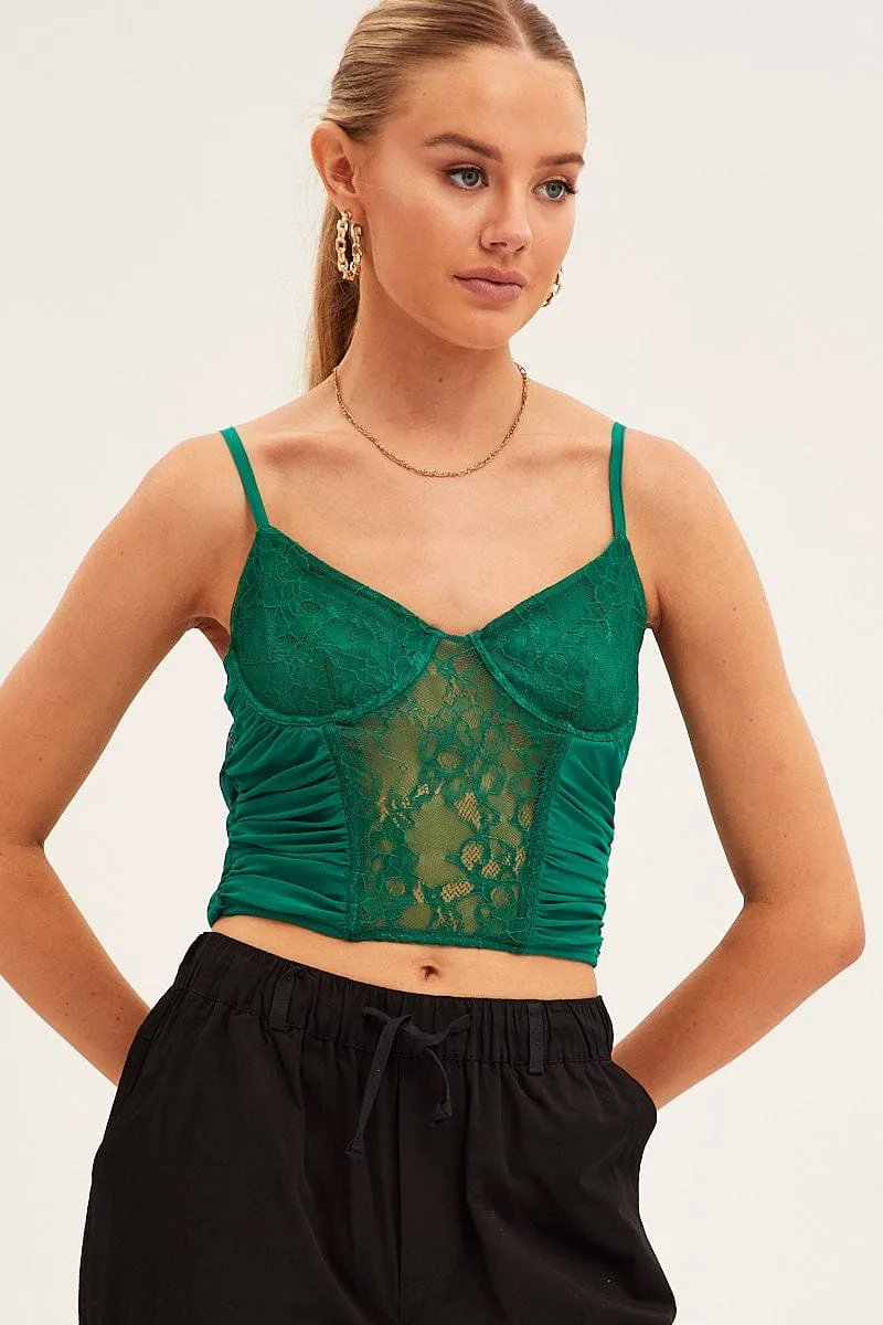 Green Singlet Sleeveless Sweetheart Crop Lace sold by Ally Fashion