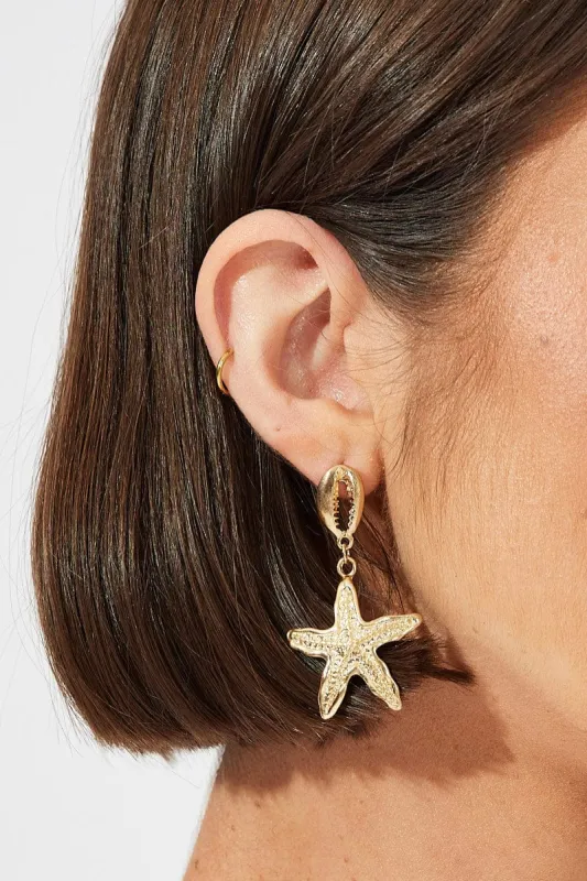 Gold Shell and Starfish Earrings sold by Ally Fashion