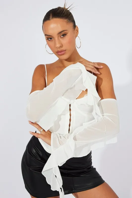 White Corset Top Off The Shoulder Ruffle Sleeves sold by Ally Fashion