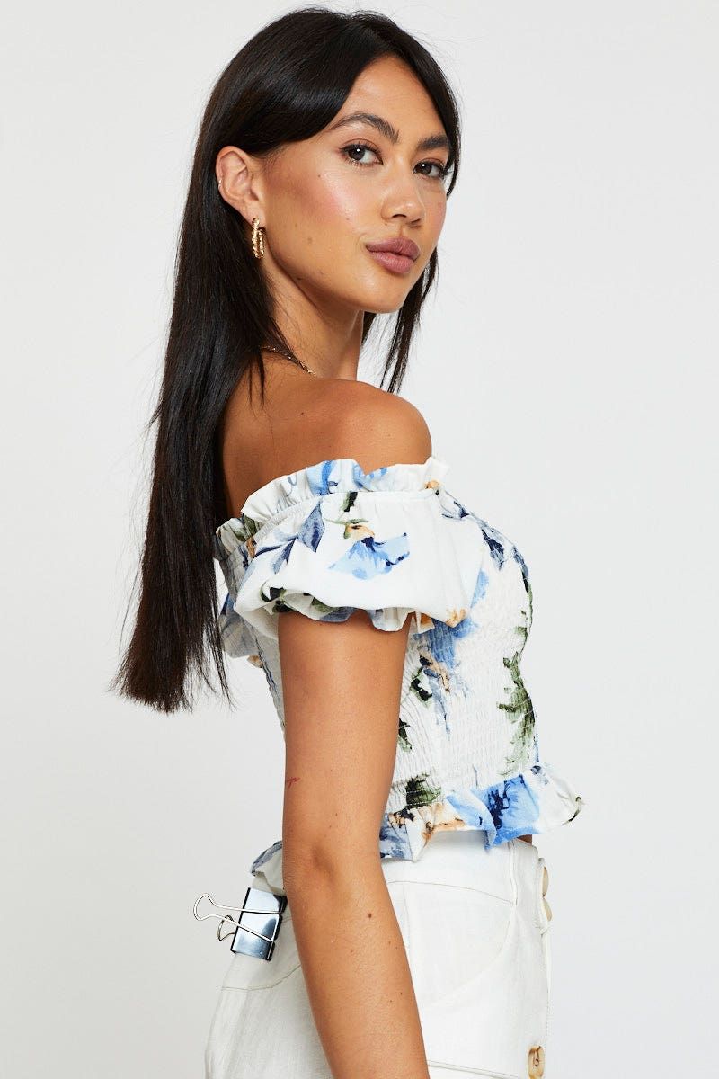 Print Crop Top Off Shoulder sold by Ally Fashion product image thumbnail 4