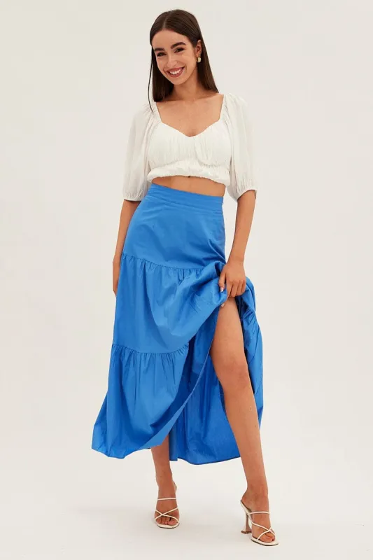 Blue Maxi Skirt High Rise Tiered sold by Ally Fashion