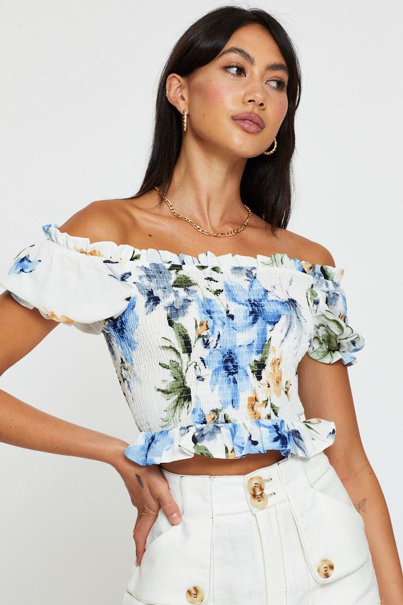 Print Crop Top Off Shoulder sold by Ally Fashion product image thumbnail 3