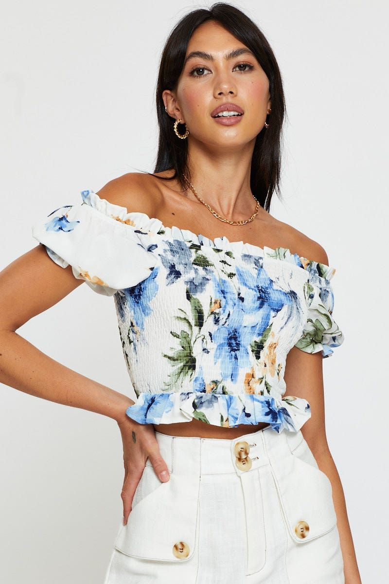 Print Crop Top Off Shoulder sold by Ally Fashion