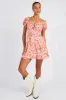 Pink Floral Fit And Flare Dress Puff Sleeve Mini sold by Ally Fashion