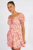 Pink Floral Fit And Flare Dress Puff Sleeve Mini sold by Ally Fashion