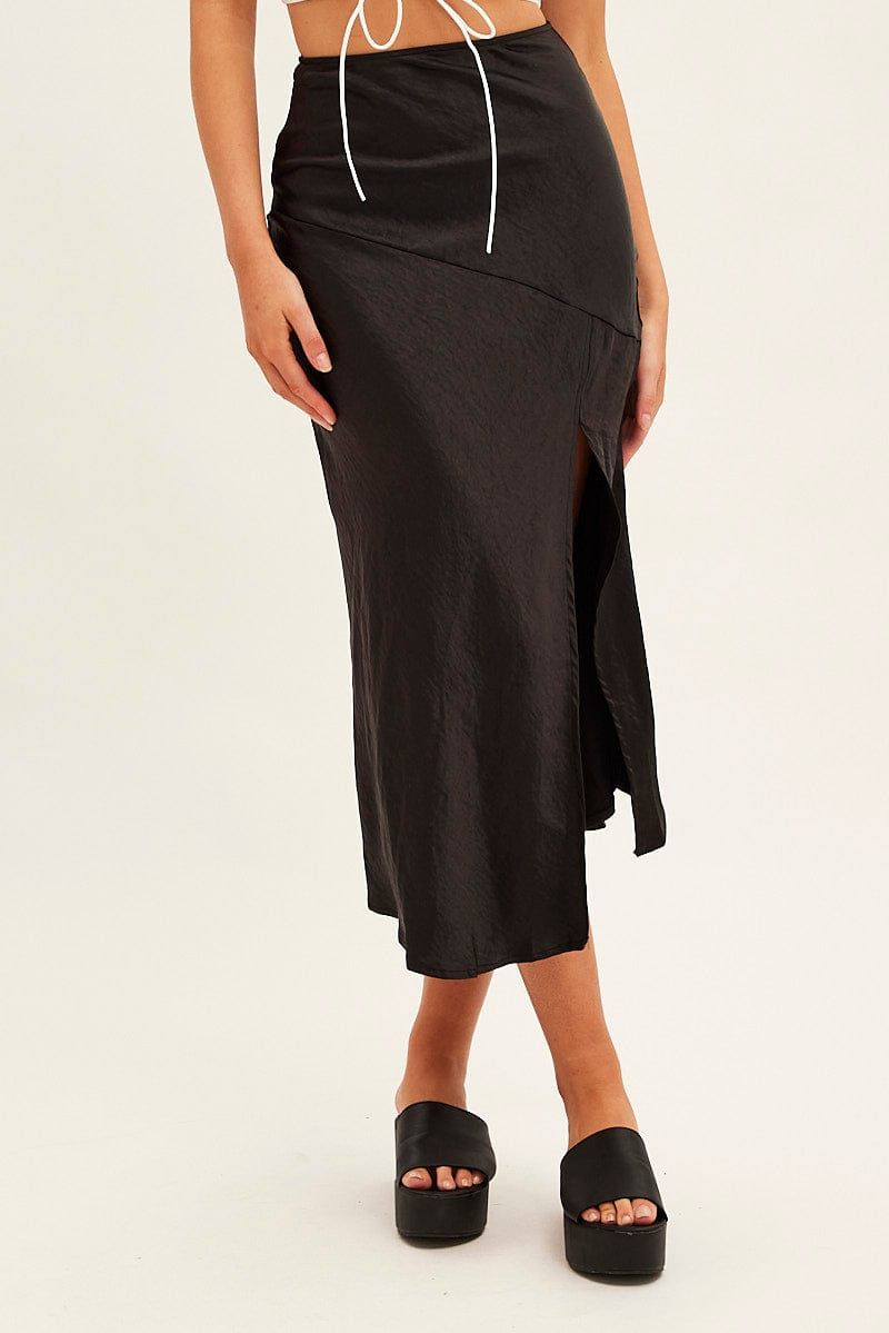 Black Slip Skirt Front Split Satin sold by Ally Fashion product image thumbnail 2