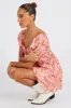 Pink Floral Fit And Flare Dress Puff Sleeve Mini sold by Ally Fashion