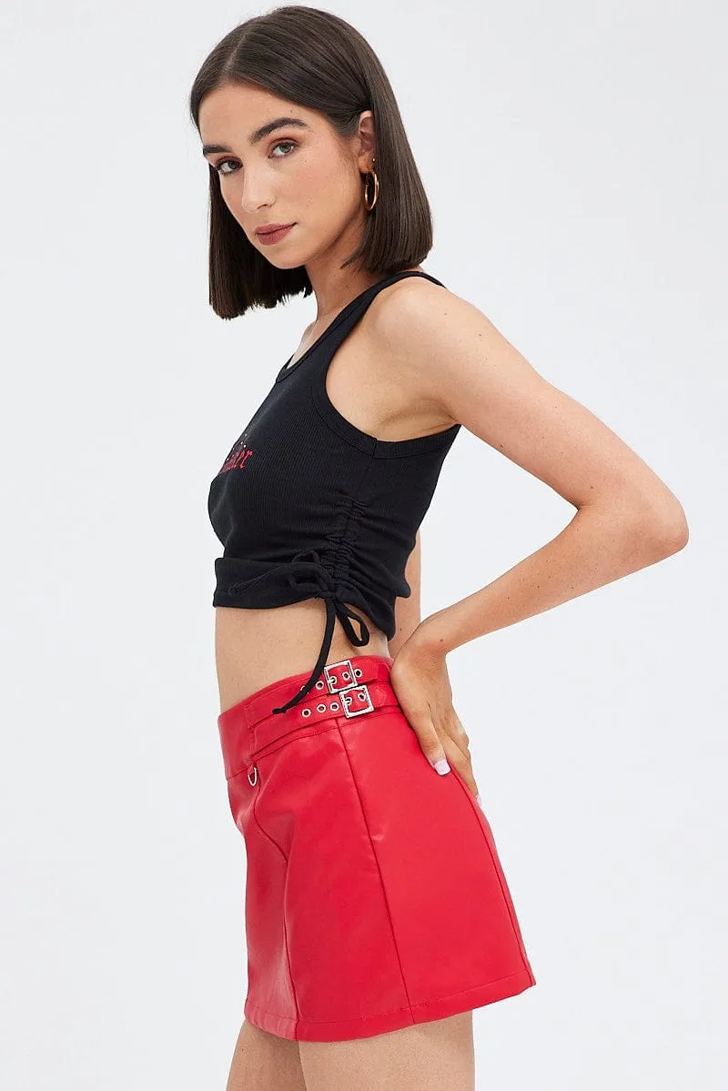 Red Faux Leather Skirt Mid Rise Mini Buckle Detail sold by Ally Fashion product image thumbnail 4