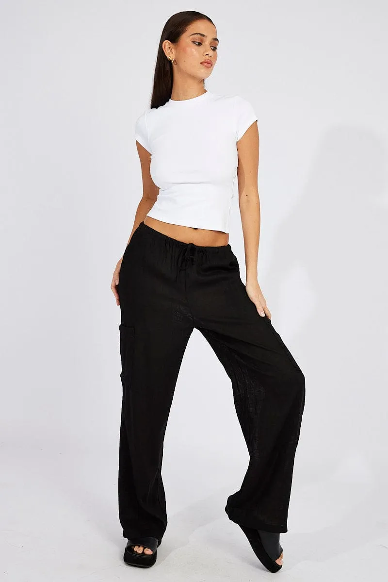 Black Wide Leg Pants Mid Rise Linen Blend sold by Ally Fashion product image thumbnail 3