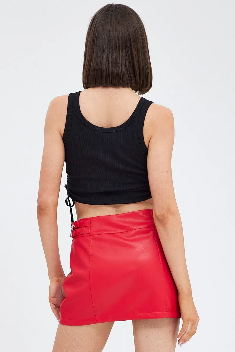Red Faux Leather Skirt Mid Rise Mini Buckle Detail sold by Ally Fashion product image thumbnail 5
