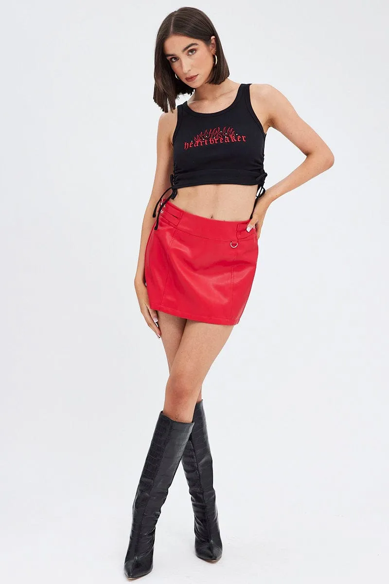 Red Faux Leather Skirt Mid Rise Mini Buckle Detail sold by Ally Fashion product image thumbnail 3