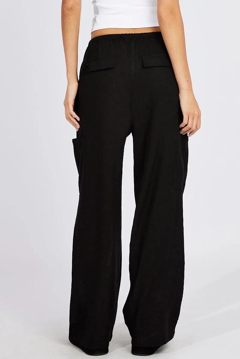 Black Wide Leg Pants Mid Rise Linen Blend sold by Ally Fashion product image thumbnail 5