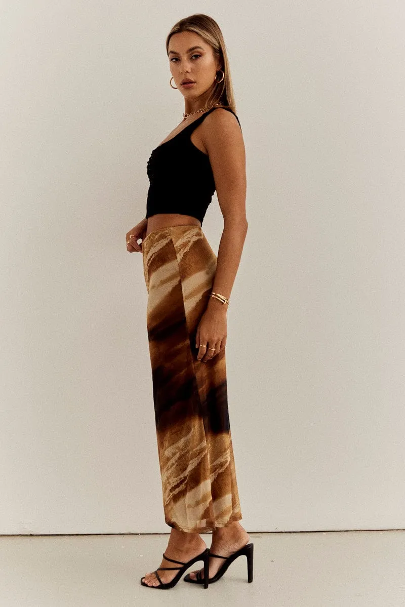 Brown Abstract Maxi Skirt High Rise Mesh sold by Ally Fashion product image thumbnail 5