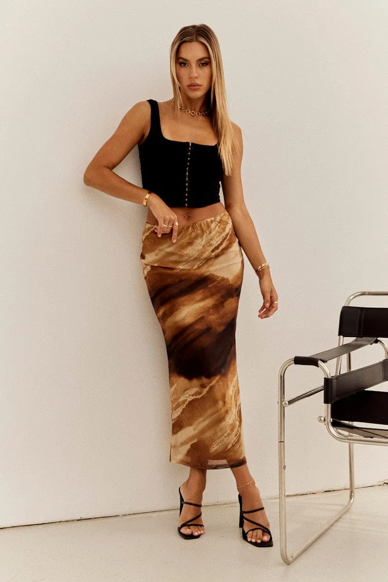 Brown Abstract Maxi Skirt High Rise Mesh sold by Ally Fashion product image thumbnail 2