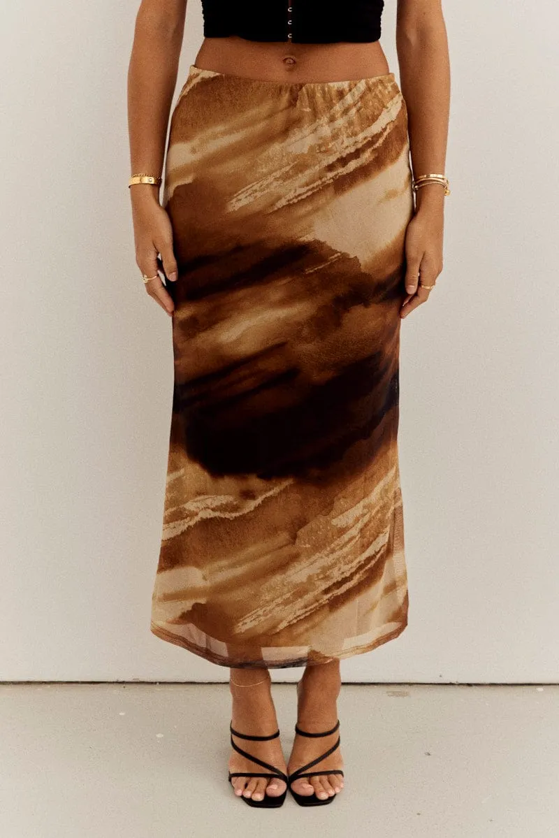 Brown Abstract Maxi Skirt High Rise Mesh sold by Ally Fashion product image thumbnail 3