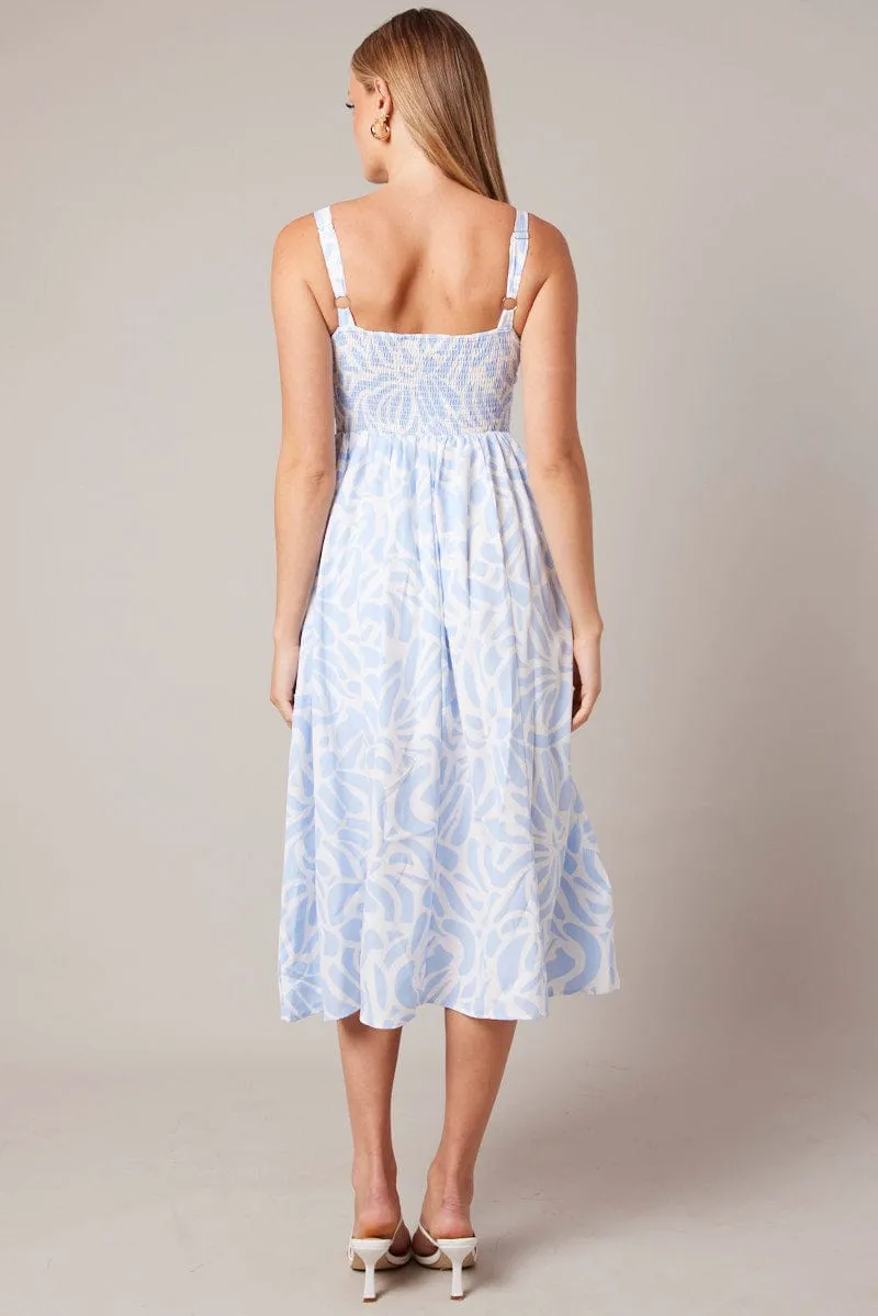 Blue Print Midi Dress Gathered Bust Midi sold by Ally Fashion product image thumbnail 5