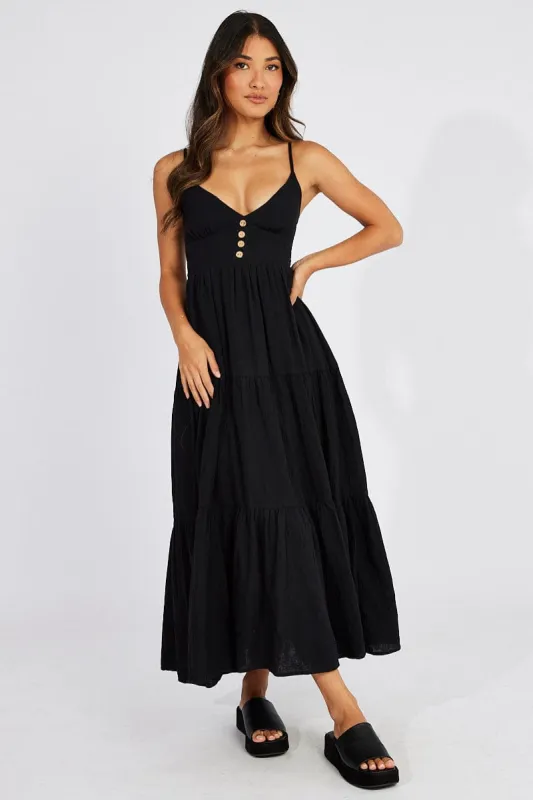 Black Abstract Midi Dress Sleeveless V-Neck sold by Ally Fashion