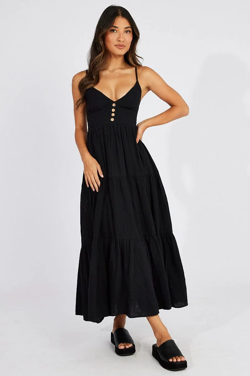 Black Abstract Midi Dress Sleeveless V-Neck sold by Ally Fashion